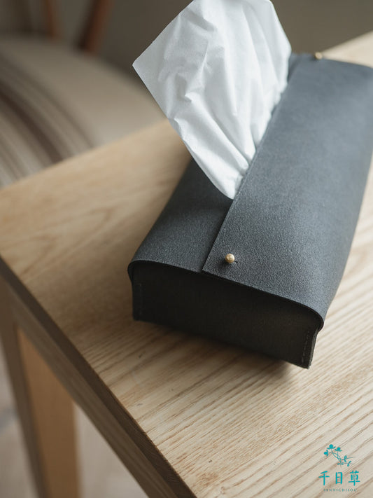 床革のティッシュケース/ネイビー